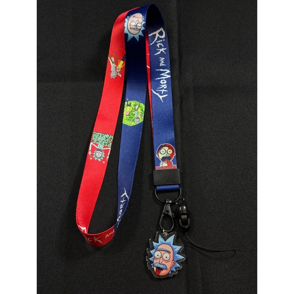 Rick and Morty Lanyard Keychain ID Badge Holder Blue Red with Rick Charm
